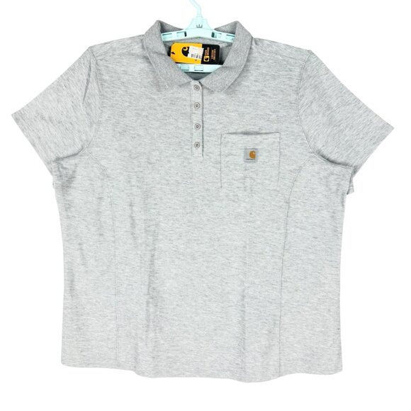 Carhartt Womens Relaxed Fit Midweight Short-Sleeve Pocket Grey Polo Size XXL NWT - Picture 1 of 9